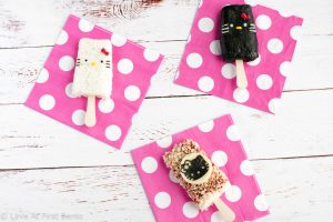 Hello Kitty Rice Popsicles - Easily shape your rice into popsicles by using a standard popsicle mold! Find out how at loveatfirstbento.com | bento box, character bento, cute food.