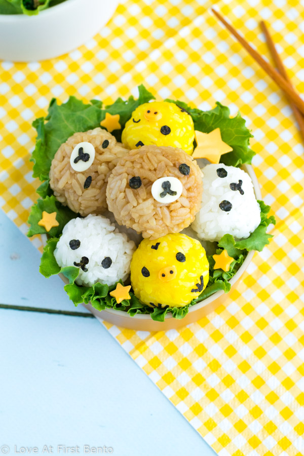 Rilakkuma rice balls are a must-have addition to any Rilakkuma fan's bento box! Easy to make, delicious to eat, and an adorable upgrade from plain white rice bentos. Video tutorial included! | loveatfirstbento.com