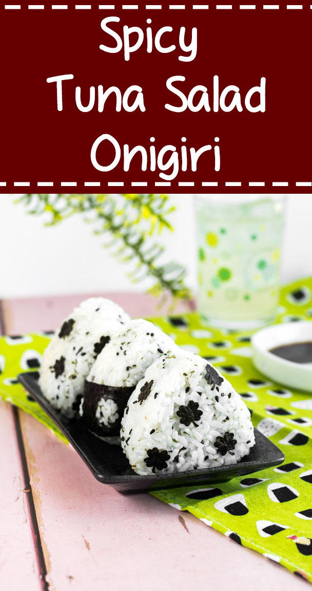 Spicy Tuna Salad Onigiri - These rice balls pack a serious flavor punch, thanks to the addition of sriracha! Learn how to make these easy and delicious rice balls at www.loveatfirstbento.com | bento box, lunch box