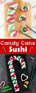 Candy Cane Sushi Rolls - These beautiful uramaki (inside-out) rolls are 100% vegan, and get their colorful stripes from all-natural homemade dyes. Step-by-step video tutorial + tips & tricks will have you rolling out these fun & colorful sushi rolls with ease! Perfect for Christmas bento boxes and holiday party appetizers. | loveatfirstbento.com