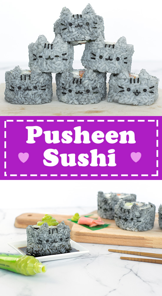 Pusheen Sushi (AKA Susheen) - Quite possibly the cutest sushi in the world, these Pusheen the Cat sushi rolls are not only adorably delicious, but colored using 100% natural ingredients! Perfect for packing into bento boxes, bringing on a picnic, or serving at a party. Guaranteed to be a hit with Pusheen fans of all ages! Get the recipe at: loveatfirstbento.com