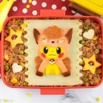 Vulpix Pikachu Bento Box - Pokemon fans will FLIP over this insanely adorable Pokemon bento, which features Pikachu dressed up as a Vulpix! 100% edible & perfect for decorating rice, this bento can easily be created by anyone thanks to my 'secret hack' for easily & accurately creating images out of food. Get the recipe at: loveatfirstbento.com [character bento, kyaraben, lunch]