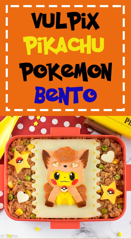 Vulpix Pikachu Bento Box - Pokemon fans will FLIP over this insanely adorable Pokemon bento, which features Pikachu dressed up as a Vulpix! 100% edible & perfect for decorating rice, this bento can easily be created by anyone thanks to my 'secret hack' for easily & accurately creating images out of food. Get the recipe at: loveatfirstbento.com [character bento, kyaraben, lunch]