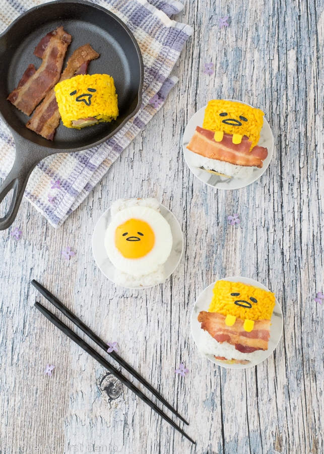 Gudetama Sushi - These bright yellow Gudetama sushi rolls will make Gudetama fans FLIP! Easy to make, and colored using all-natural ingredients, these make for the most perfect and tasty sushi ever! Get the recipe at: loveatfirstbento.com [sushi, egg, bento, lunch}